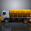 Yellow And Gray Snow Removal Truck With Front Plow And Striped Cargo Bed