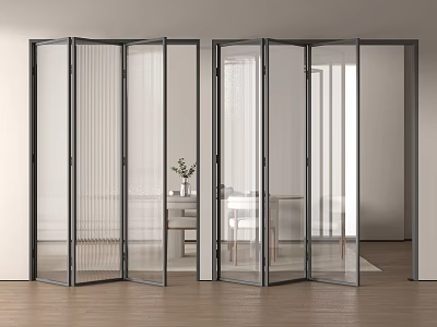 Modern Glass Folding Doors with Metal Frame Open in Interior Space Design 3d model