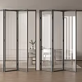 Modern Glass Folding Doors with Metal Frame Open in Interior Space Design 3d model