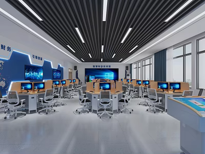 School Smart Classroom Interior Featuring Multimedia Computers Large Screens Student Desks And Chairs 3d model