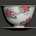 White Ceramic Teacup And Saucer With Pink Floral Pattern And Gold Trim