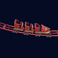 Thrilling Red Roller Coaster Amusement Park Ride With Multiple Cars On Track