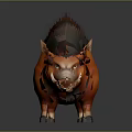 Orange Wild Boar 3D Model With Red Horns Shaggy Mane And Fierce Expression