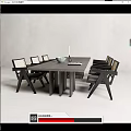 Modern Dark Wood Dining Table Set With Woven Back Chairs And Decorative Bowl Candle Holder