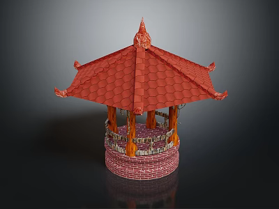 Traditional Asian Pavilion With Red Tiled Roof Curved Eaves And Ornamental Base 3d model
