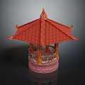 Traditional Asian Pavilion With Red Tiled Roof Curved Eaves And Ornamental Base