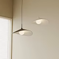Two Modern Illuminated Cone Shaped Pendant Lights In Room Corner With Window Blinds
