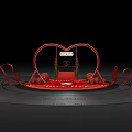 Romantic Decorative Vinyl Record With Red Heart Love Five Text And Ribbons
