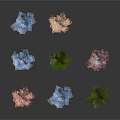 Various Colored Trees in Blue Pink Orange Green Purple on Dark Background
