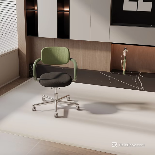 Green Armrest Office Chair with Black Seat Cushion Silver Metal Base and Wheels 3d model 