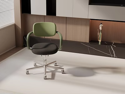 Green Armrest Office Chair with Black Seat Cushion Silver Metal Base and Wheels 3d model