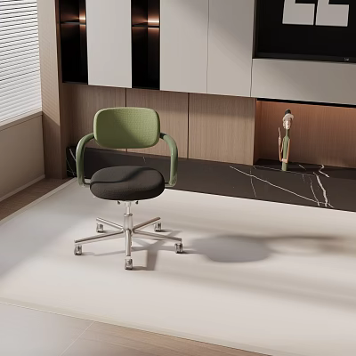 Green Armrest Office Chair with Black Seat Cushion Silver Metal Base and Wheels 3d model