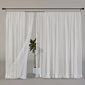 Sheer White Curtains Hanging On Black Rod With Green Plant In White Planter
