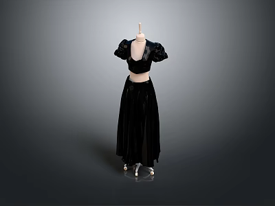 Mannequin Displaying Men's Black Top And Long Skirt On Gray Background 3d model
