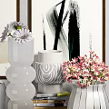 Stylish Decorative Ornament Set With Various Design Vases Fresh Flowers And Art Paintings