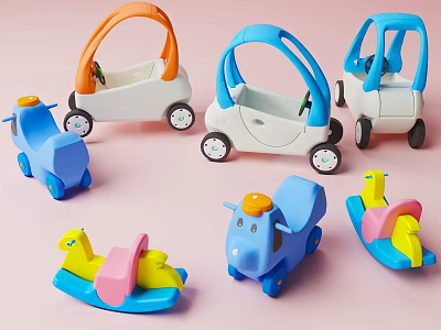 Colorful Children's Play Equipment With Ride On Cars And Rocking Horses 3d model