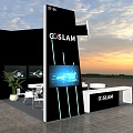 Elevator Hallway Featuring GOSLAM Booth With Display Screens And Reception Desk