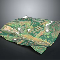 3D Terrain Model With Green Vegetation White Snowy Peaks And Natural Topographic Textures