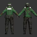 Tactical 3D Characters in Green Uniforms with Backpacks and Protective Gear Dual Views