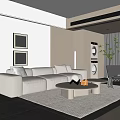 Modern Beige Sofa Coffee Table Set with Wall Art Floor Lamp and Accent Chair