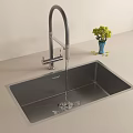Modern Gray Kitchen Sink With Sleek Design Faucet And Yellow Flowers In Blue Vase