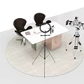 Office Desk With Ring Light Camera on Tripod and Chair White Tabletop on Circular Platform