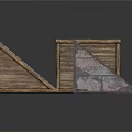 Architectural Triangular Structural Elements With Wooden Brick And Stone Wall Panels