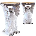 Unique Dining Table Supported by Intricate White Owl Sculptures as Decorative Legs 3d model