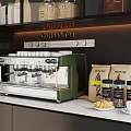Green Coffee Machine on Modern Kitchen Counter with Coffee Bags Beans Cup and Snacks