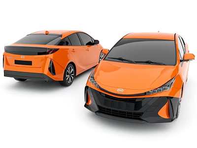 Two Orange Sedans With Front And Rear Views Modern Exterior Design 3d model