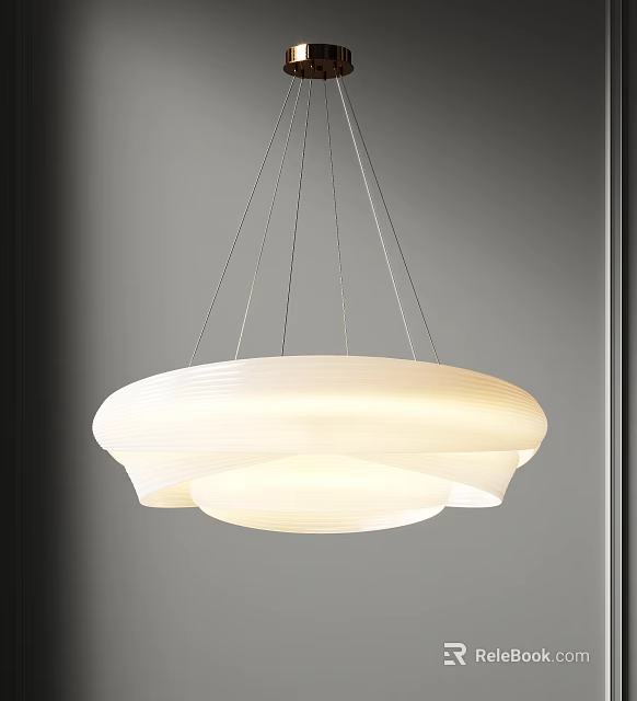 Modern White Layered Circular Pendant Light With Lampshade Hanging In Minimalist Interior 3d model 
