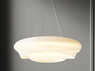 Modern White Layered Circular Pendant Light With Lampshade Hanging In Minimalist Interior 3d model