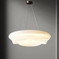 Modern White Layered Circular Pendant Light With Lampshade Hanging In Minimalist Interior