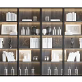 Elegant Modern Bookcase With Glass Doors Books Decorative Items And Interior Lighting