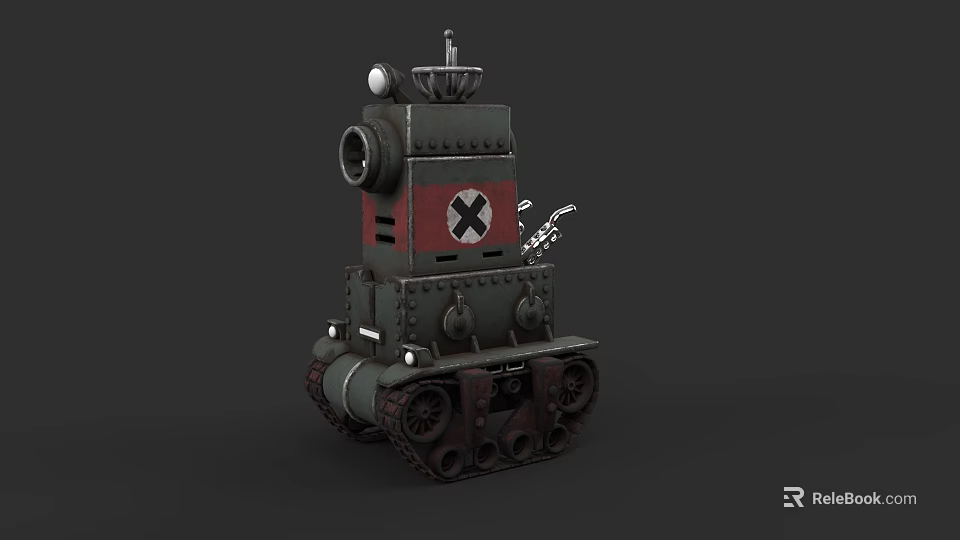 Military Weapon Small Tank Style With Tracks Cannon And Red Cross Symbol 3d model 