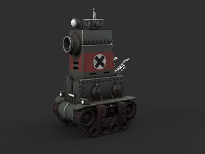 Military Weapon Small Tank Style With Tracks Cannon And Red Cross Symbol 3d model