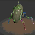 Mechanical Beetle Creature With Metallic Shell Green Glowing Eyes And Mechanical Legs On Sandy Ground