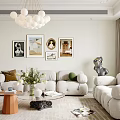 Modern Living Dining Room Interior With Cozy Sofa Chandelier Wall Art And Plants