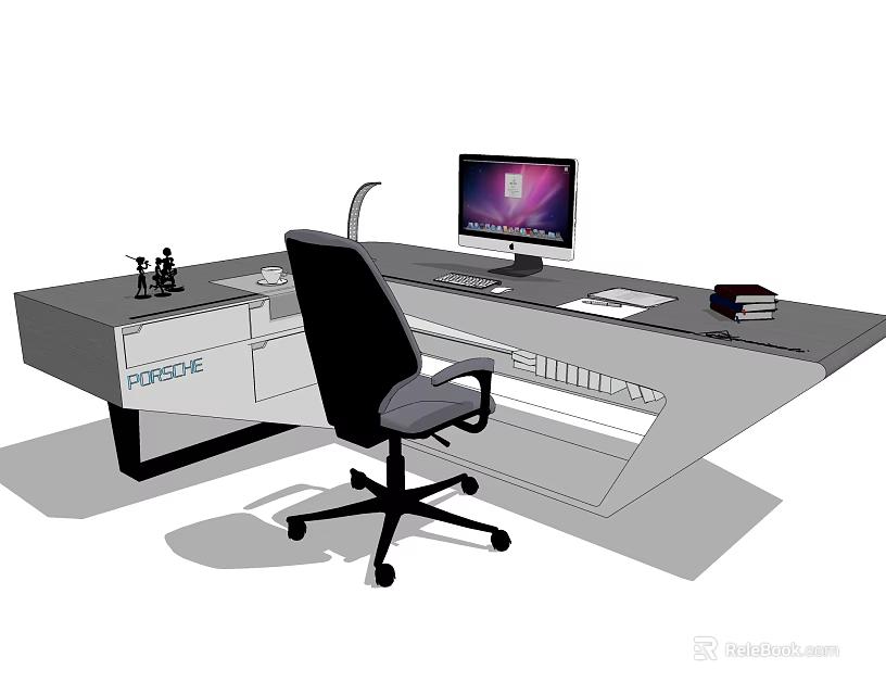 Modern Office Desk With Computer Monitor Keyboard Mouse And Ergonomic Chair 3d model 