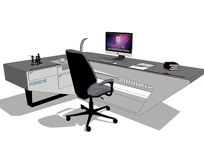 Modern Office Desk With Computer Monitor Keyboard Mouse And Ergonomic Chair 3d model