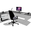 Modern Office Desk With Computer Monitor Keyboard Mouse And Ergonomic Chair
