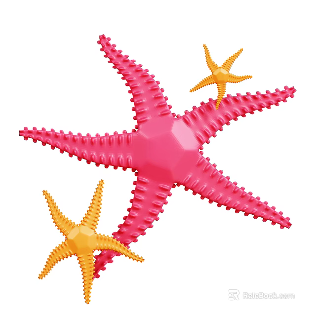 Colorful Pink and Yellow Starfish Aquatic Animals With Spiny Arms and Star Shape 3d model 