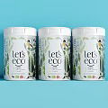 Eco Friendly Beverage Cans with Green Plant and Bird Design on Light Blue Background