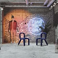 Modern Industrial Public Office Space With Open Layout Concrete Walls Exposed Ceilings And Blue Chairs