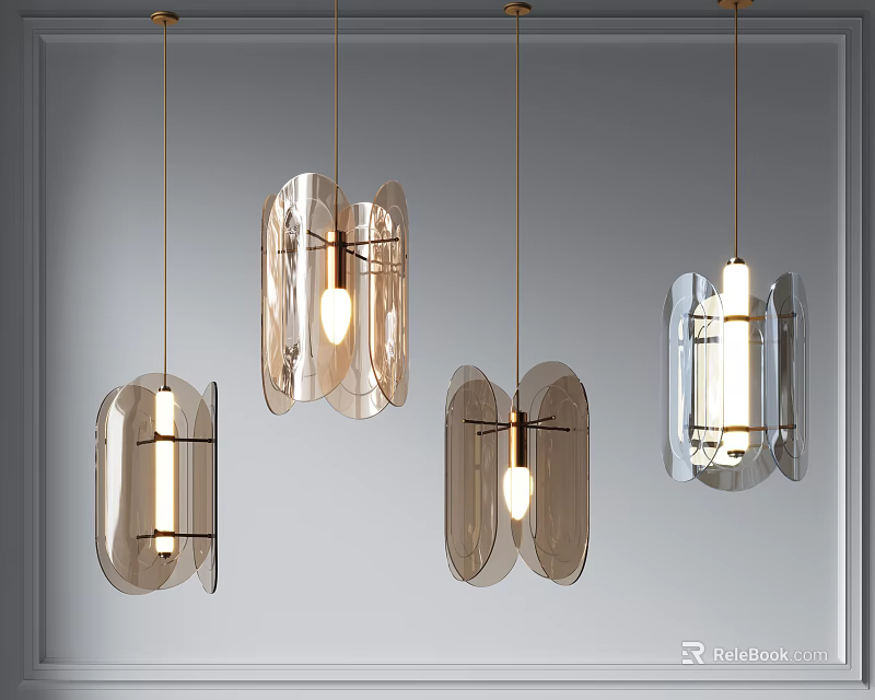 Modern Transparent Geometric Pendant Lights With Warm Glow In Minimalist Setting 3d model 