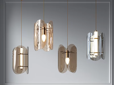 Modern Transparent Geometric Pendant Lights With Warm Glow In Minimalist Setting 3d model