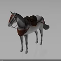 Detailed White Horse With Red Saddle Bridle And Decorative Saddle Pad Model