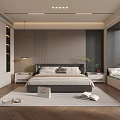 Modern Bedroom Interior With Large Bed Nightstands Table Lamp Wooden Floor And Window Blinds