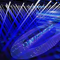 Modern Fashion Runway Stage With Blue Illuminated Geometric Lines And Futuristic Lighting Design