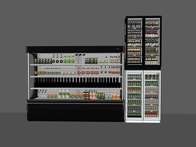 Commercial Display Freezers With Transparent Doors And Stocked Food Beverages 3d model